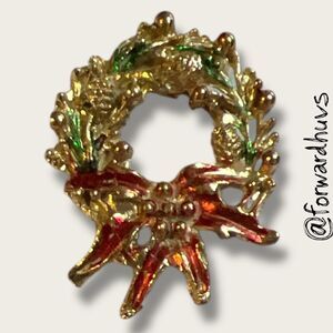 Bundle Sale 3 for $15 | Holiday Wreath Brooch – Red Bow – Acceptable Condition